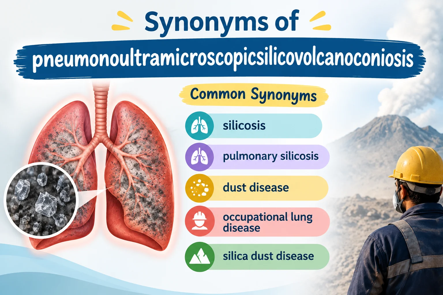 synonyms of pneumonoultramicroscopicsilicovolcanoconiosis
